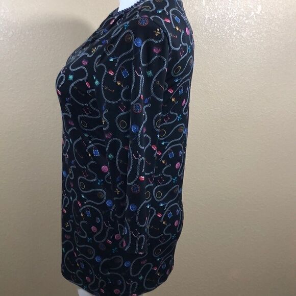 Nicole Miller black bracelet charms print top - Picture 3 of 4